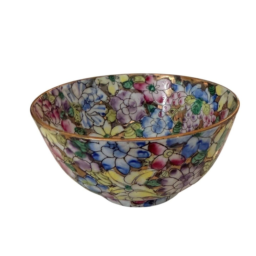 Vintage 1970's ACF Japanese Porcelain Hand Painted Floral Gold Gilded Bowl Dish